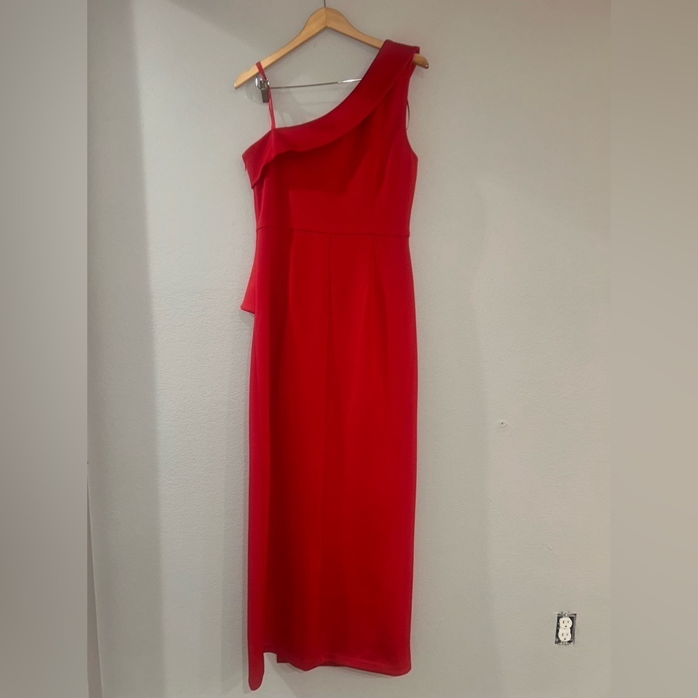 Eliza J One Shoulder Ruffle Red Gown Dress Size 16 - Picture 6 of 16